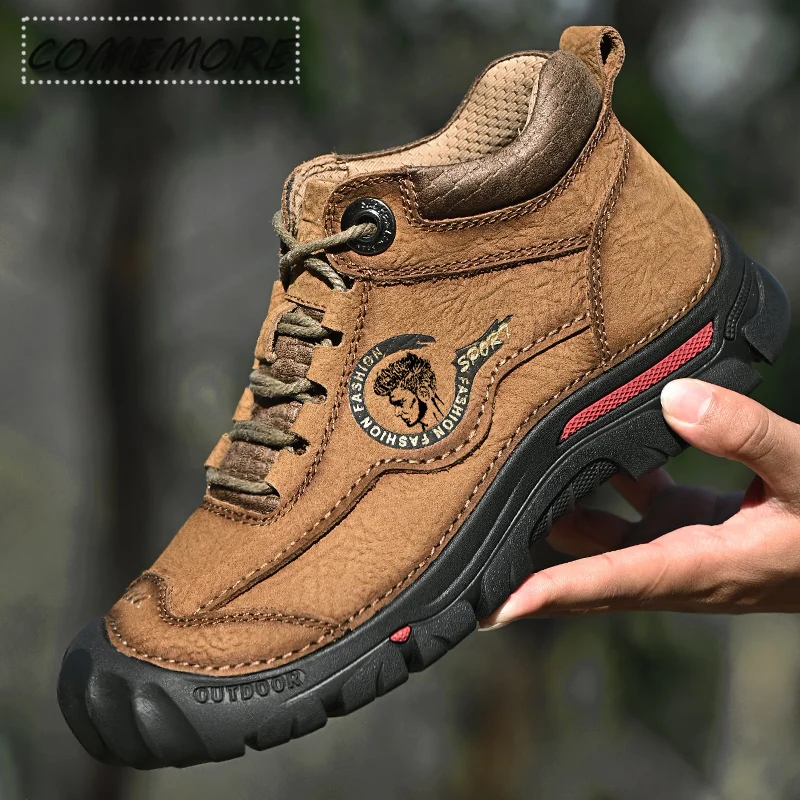 New Outdoor Men\'s Boots Leather Casual Shoes Male Spring Autumn Short Boots for Man Quality Platform Snow Shoes Sneakers Lace-up