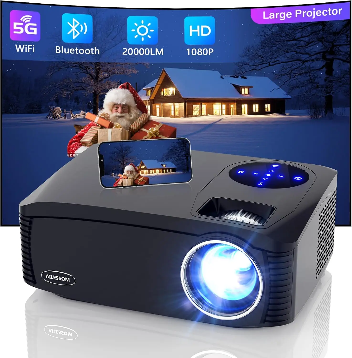 5G WiFi Bluetooth Projector, AILESSOM 20000LM 450