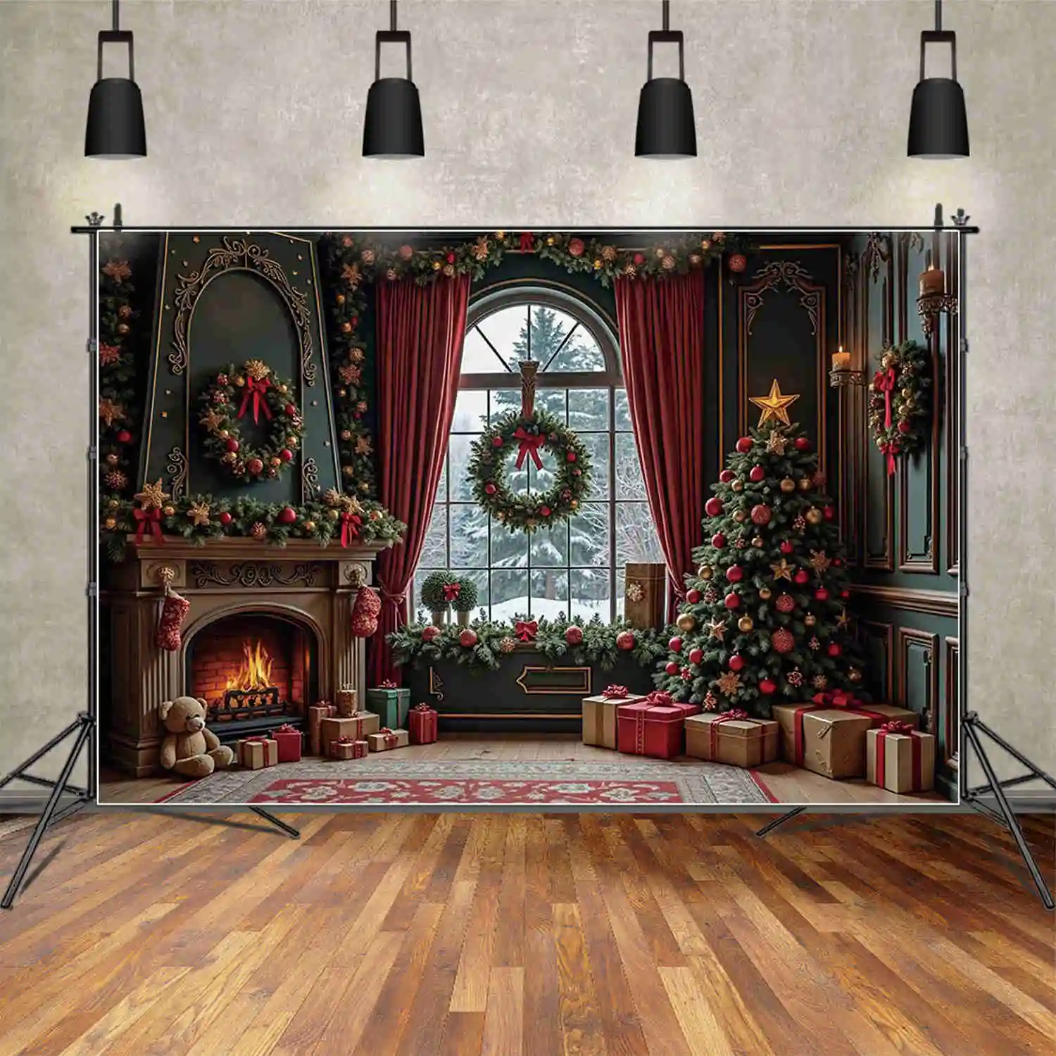 qg feliz natal casas pano de fundo para fotografia árvore de natal lareira cortinas fundo ano novo photo studio suprimentos