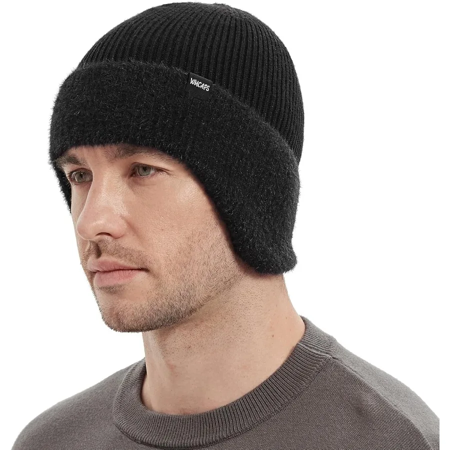 

Wmcaps Winter Fleece Line Beanie with Earflap for Men Women Outdoor Warm Thermal Knitted Hat Stocking Caps