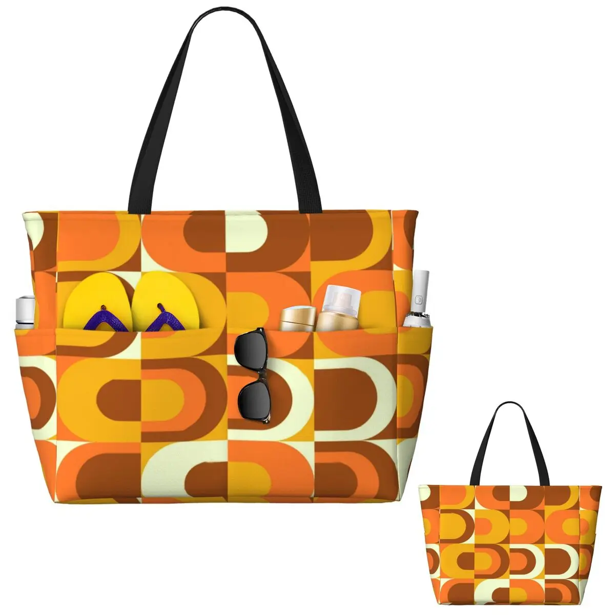 70s نمط الرجعية الصناعية باللون البرتقالي والبني حمل على الشاطئ حقيبة رياضة اليوغا واق من المطر حقيبة حمل كبيرة المرأة حقيبة سفر حقيبة اللياقة البدنية