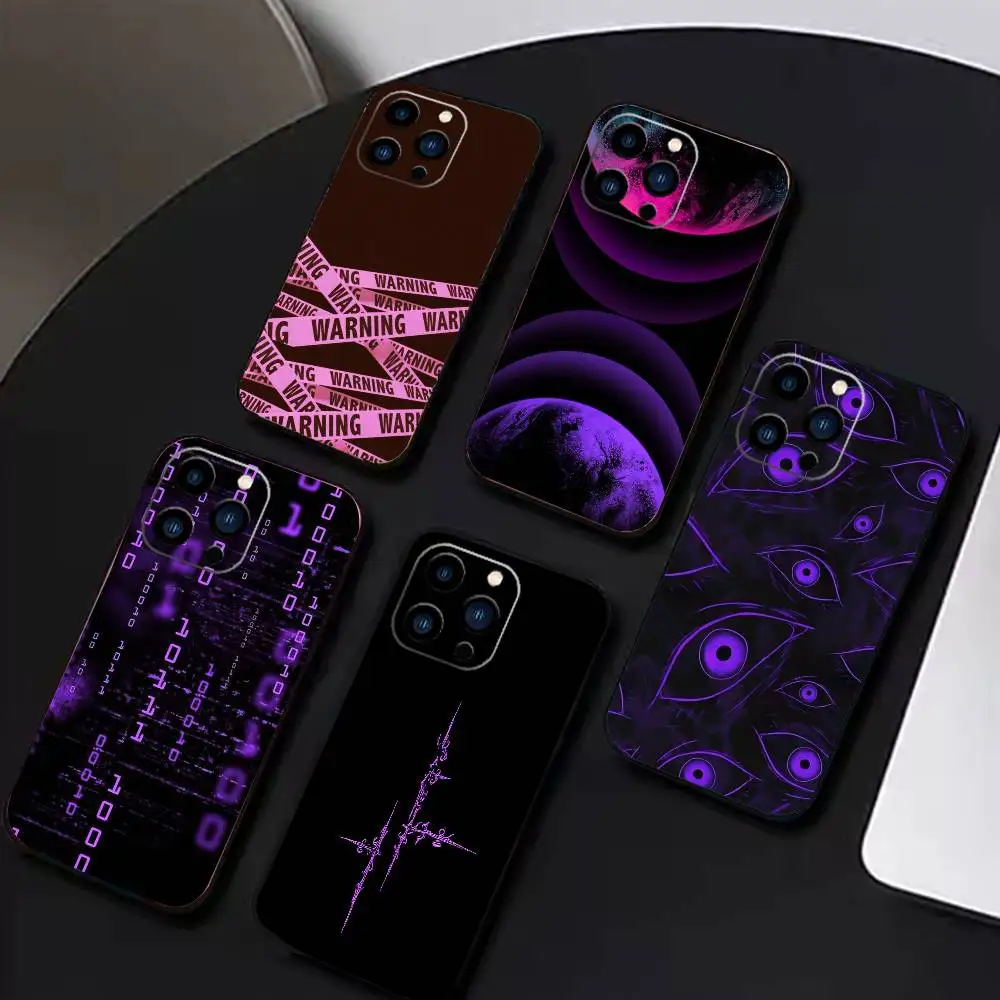 

Warning Line Art Phone Case For iPhone17,16,15,14,13,12 Plus,Max Soft Silicone Black Cover