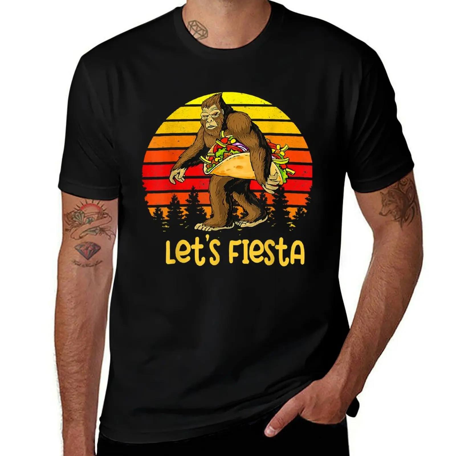 

Sas-qua-tch Carrying Taco Cinco De Mayo Retro Let's Fiesta T-Shirt graphic t shirt vintage Man t-shirt blacks clothing for men
