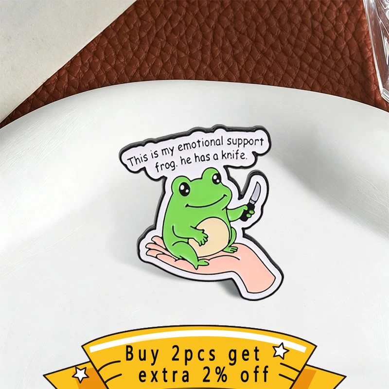 Cute Emotional Support Frog Badge, Cartoon Frog With Knife Enamel Pin, Fashion Clothes Backpack Accessory, Gift for Friends