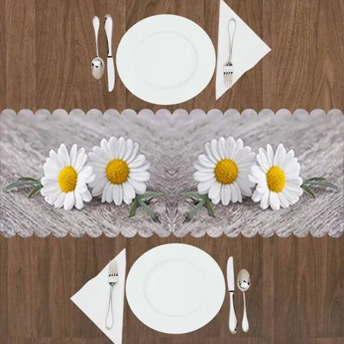 Else Gray Floor Yellow Daisies 3D Textured Runner Table Cloth