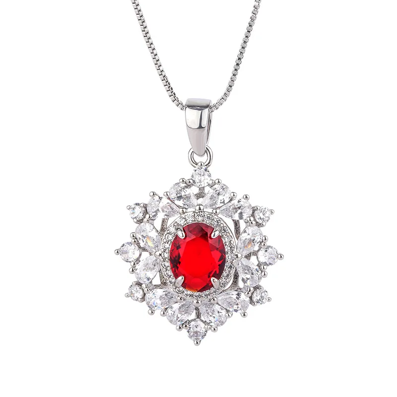 Luxurious Retro Ruby Crystal Earrings Dating Ring Necklace Snowflake Droplet Ornament Vintage Bridesmaid Gift Dropshipping