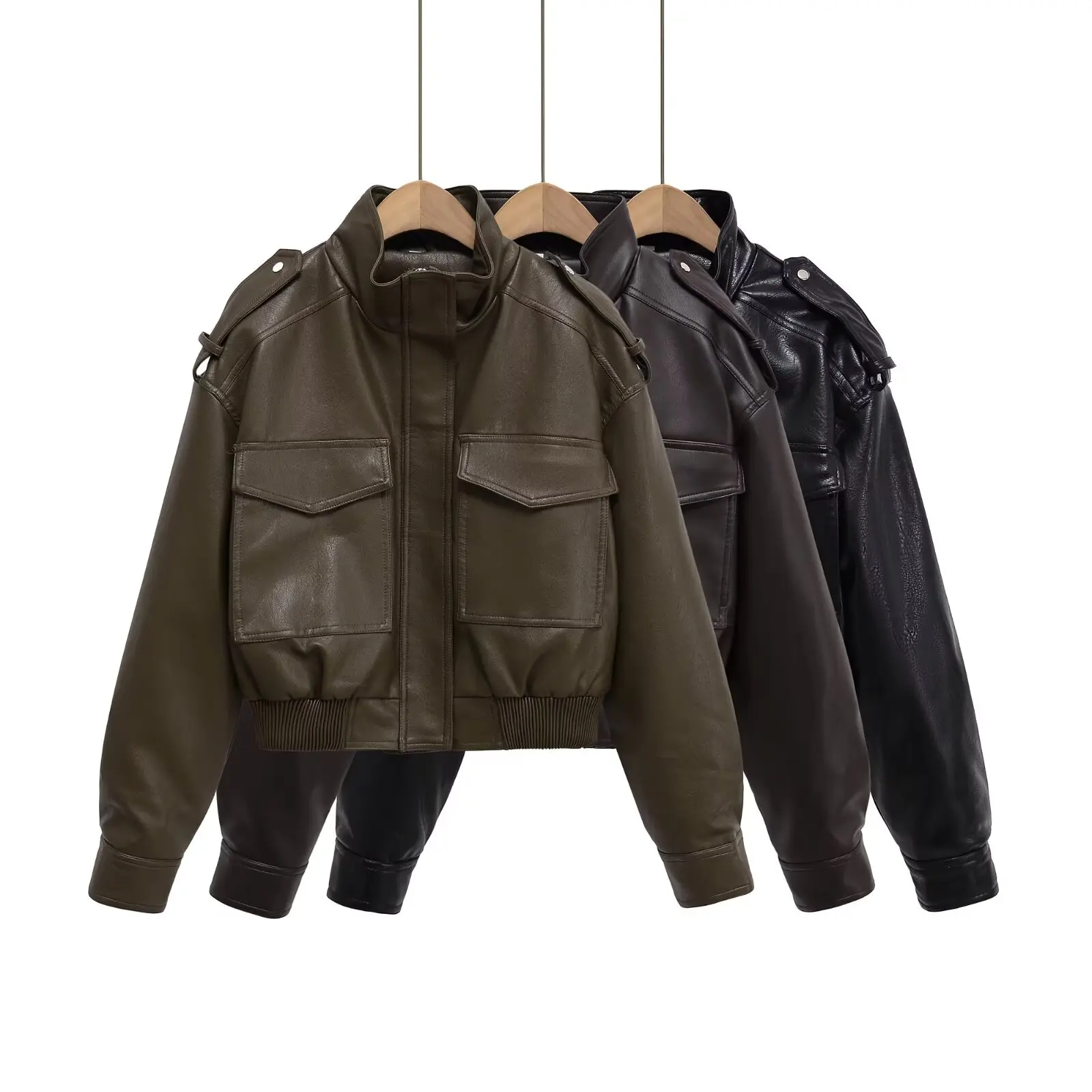 

Женская куртка, осень 2024, новое поступление, модная женская куртка из искусственной кожи с карманными акцентами