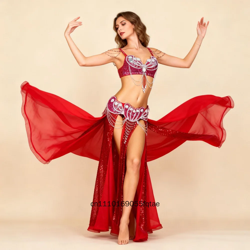 Bauchtanzkostüm für Damen, 3-teilig, aus Modal, orientalischer Bauchtanz, professionelles Bühnen- und Übungskleidungsset – Detail 6