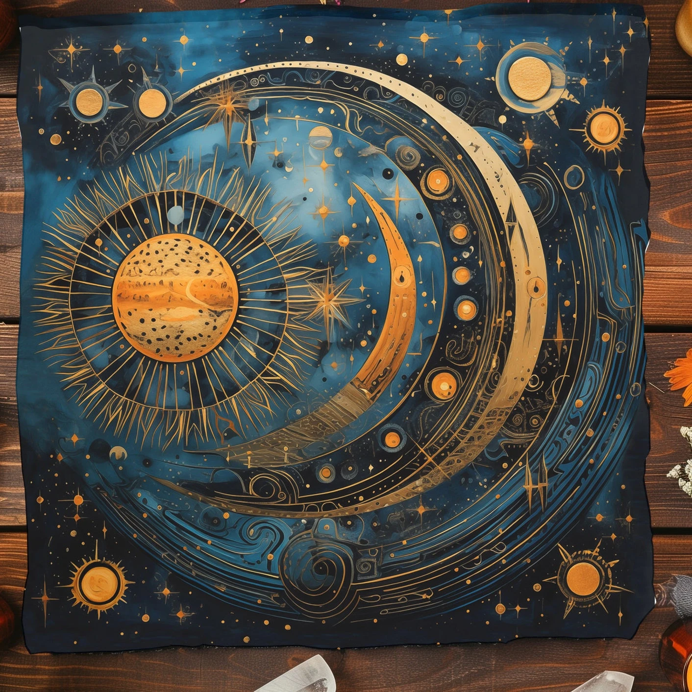 50/75/110/137cm Mystical Sun Moon Star Tarot Tablecloth Mat Celestial Astrology Altar Cloth Divination Meditation Witchy Decor