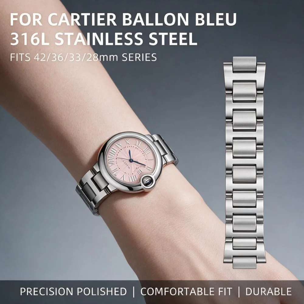 Fit For Cartier Ballon Bleu 42mm 36mm 33mm 28mm 316L Stainless Steel Bracelet Replacement Watch Strap Solid Metal Band