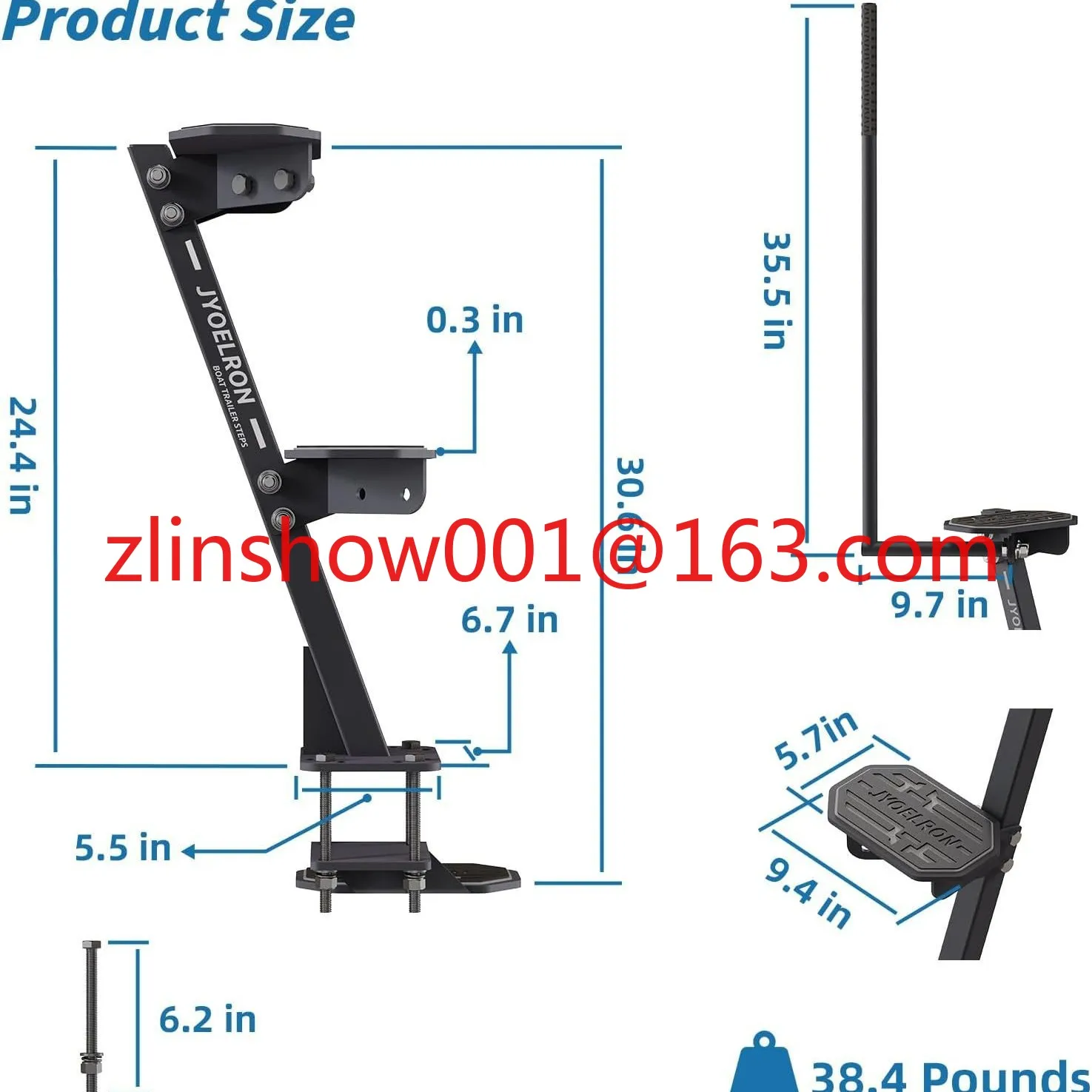 

Heavy duty marine trailer pedal with handle, EVA non-slip pad