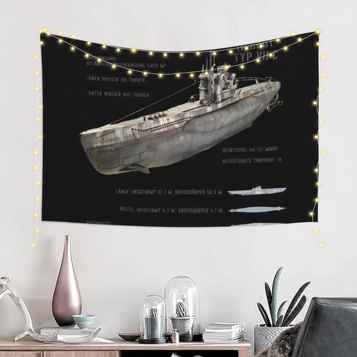 German U-Boat Type VII C Kriegsmarine WW2 in German Tapestry Hanging Wall Cute Decor Japanese Room Decor Tapestry