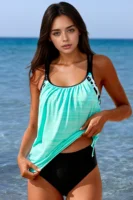 Traje de baño Tankini estampado para mujer, trajes de baño de dos piezas para vacaciones en la playa, ropa de playa breve transfronteriza, conjuntos de bikini elegantes de moda femenina