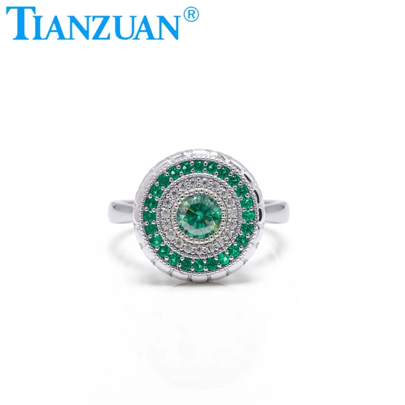 Hot Sale 925 Silver Eye design 15mm Muzuo Green Lab Grown Emeralds Rings Wedding Party Gifts Fine Jewelry Everyday Accessories