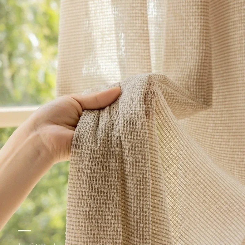 Refined Plaid Wool Yarn Retro Wabi Sabi Style Cream Yarn for Bedroom Living Room Tatami Japanese Style Transparent Gauze Curtain