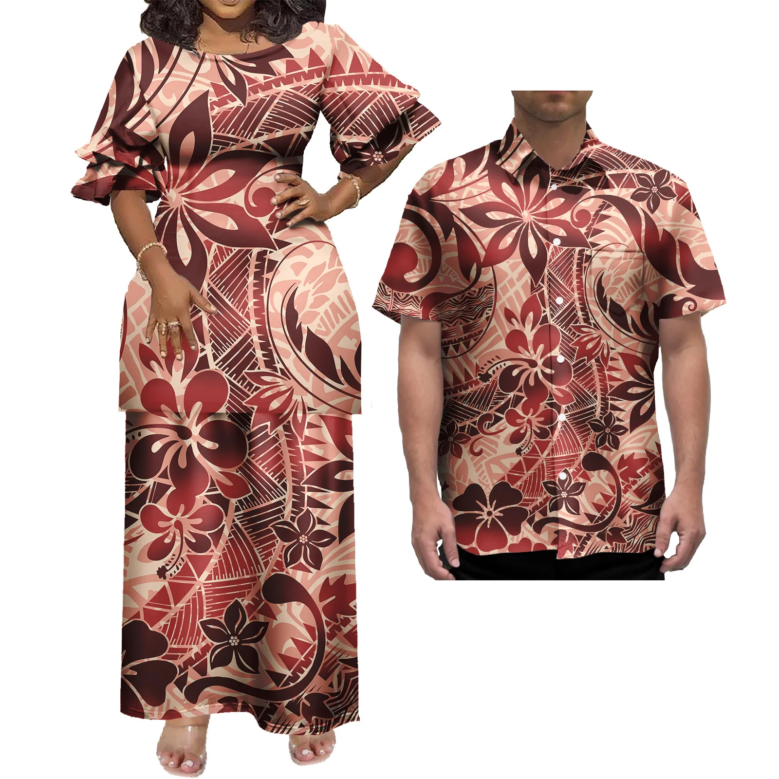 Customise on Demand Polynesian Puletasi Dress Sets Tapa Print Design Samoan Dresses for Women Plus Size Island Party Dresses
