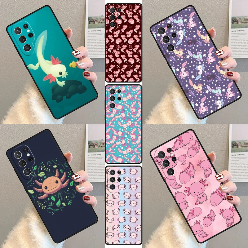 kawaii axolotl pattern Phone Case For Samsung Galaxy S23 S21 S20 FE S24 S22 Ultra Note20 S10 S9 S8 Plus Silicone Cover