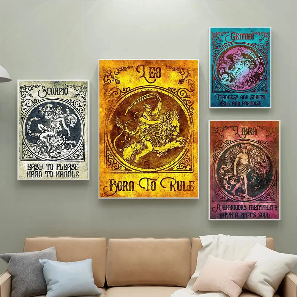 Abstract Zodiac Posters for Living Room Decor, 12 Signs Prints, Canvas Painting, Zodiac, Cancer, Taurus, Wall Art, Astrology, Ho