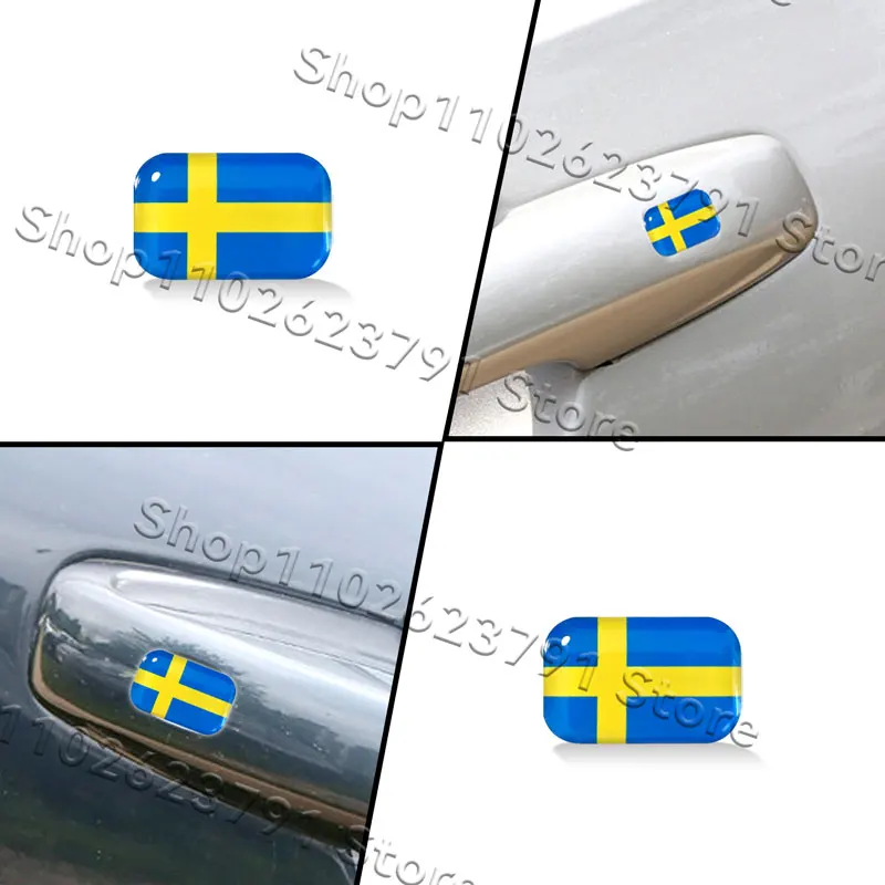 4pcs Creative 3D Epoxy Silicone Sweden Flag Emblem Car Door Handle Decorative Sticker For Volvo XC40 XC60 XC90 V60 V40 S90 S60