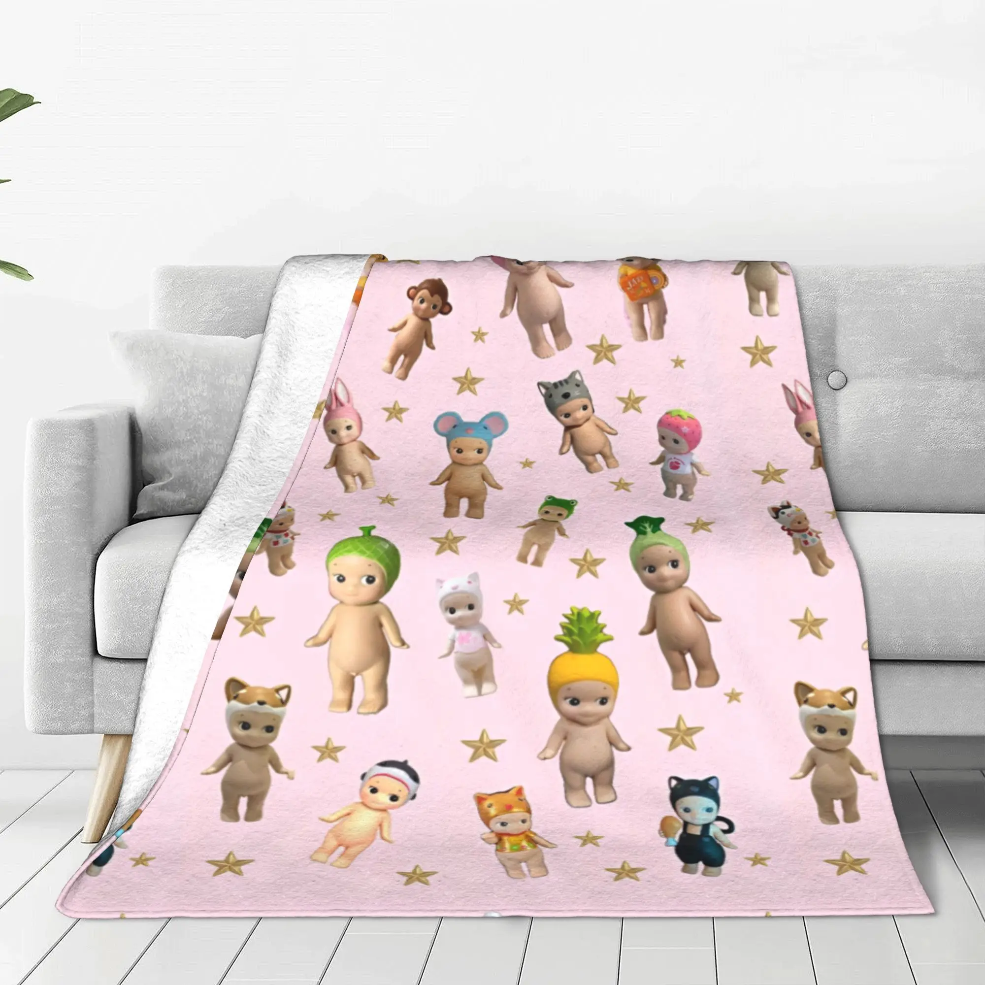 Bunny Sonny Angels Cartoon Blanket Fleece Autumn/Winter Smile Breathable Lightweight Throw Blanket Home Bedding Plush Thin Quilt