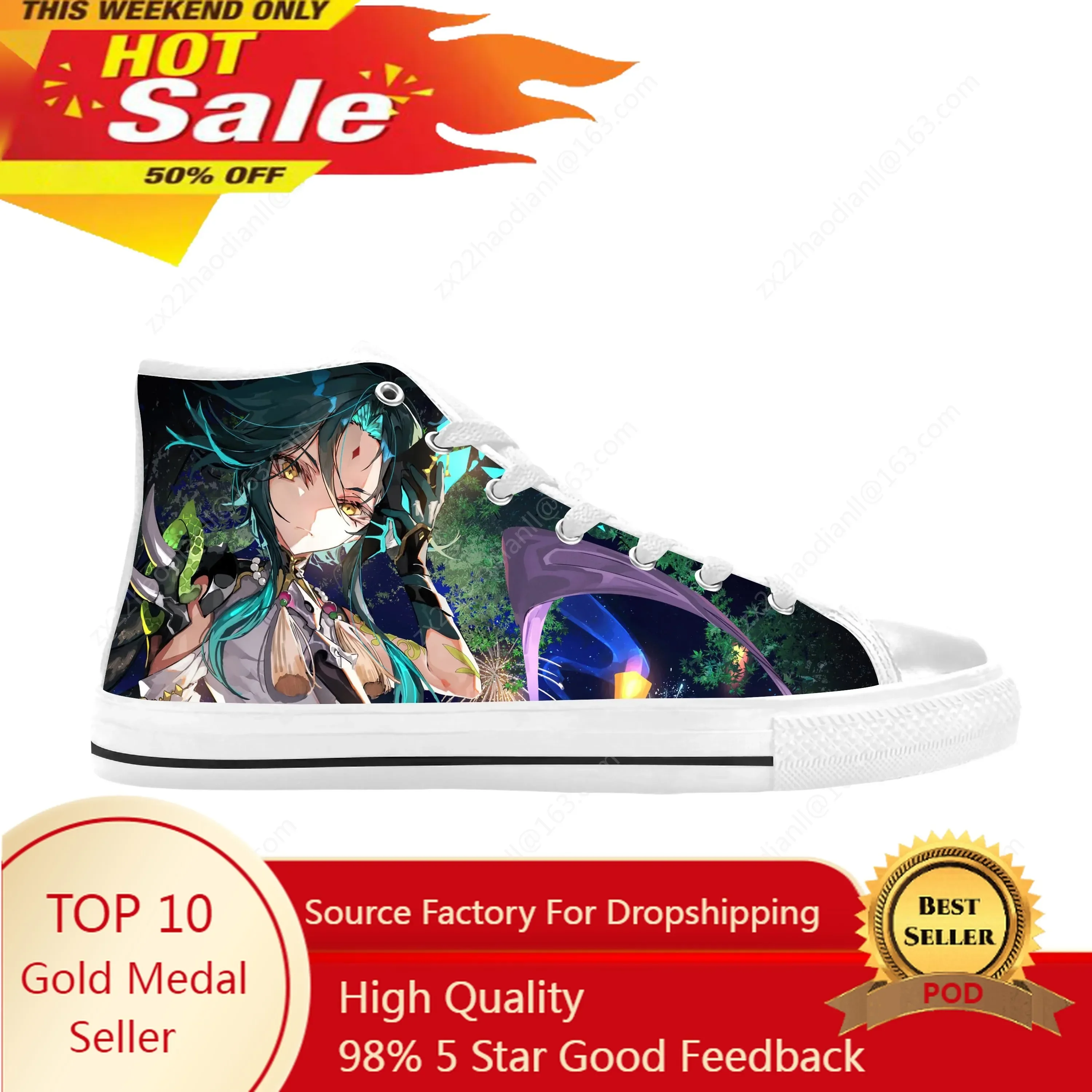 Anime Manga Cartoon Game Genshin Impact Xiao Cool Casual Cloth Shoes High Top Comfortable Breathable 3D Print Men Women Sneakers