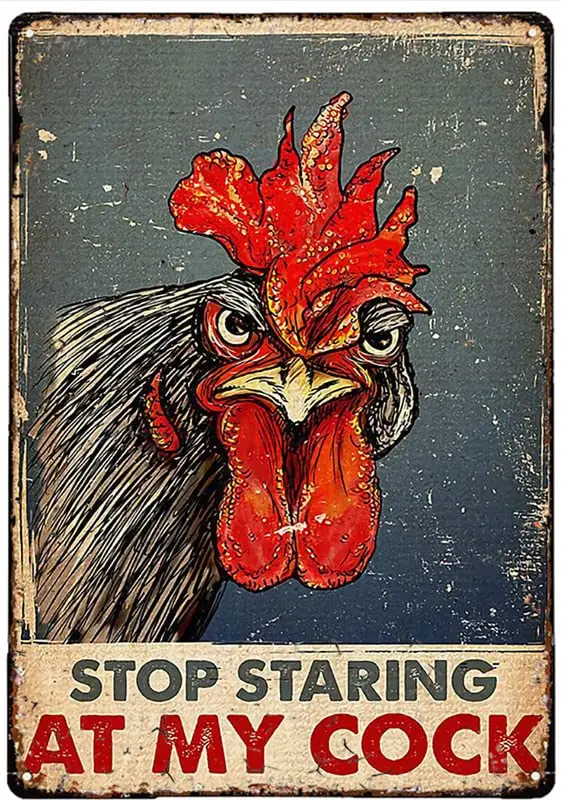 Licpact Vintage Metal Tin Sign Chicken Stop Staring At My Cock Farmhouse Sign Funny Wall Signs Chicken Coop Decor for Home, Farm