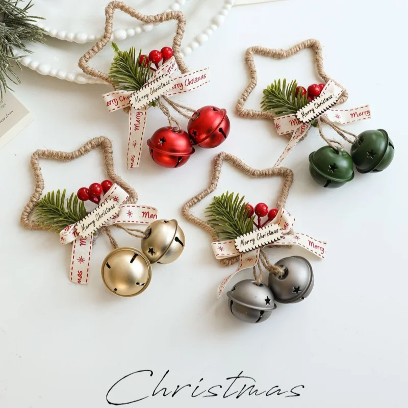 

New Christmas Five-pointed Star Bell Hanging Wall Hanging Door Hanging Christmas Tree Hanging Christmas Bow Bell Decoration