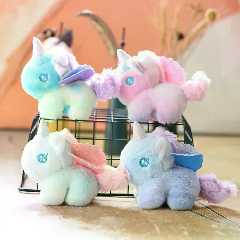 Lovely Gradient Pony Plush Keychain Cartoon Colorful Dreamy Pony Doll Student Backpack Pendant Key Holder Gifts