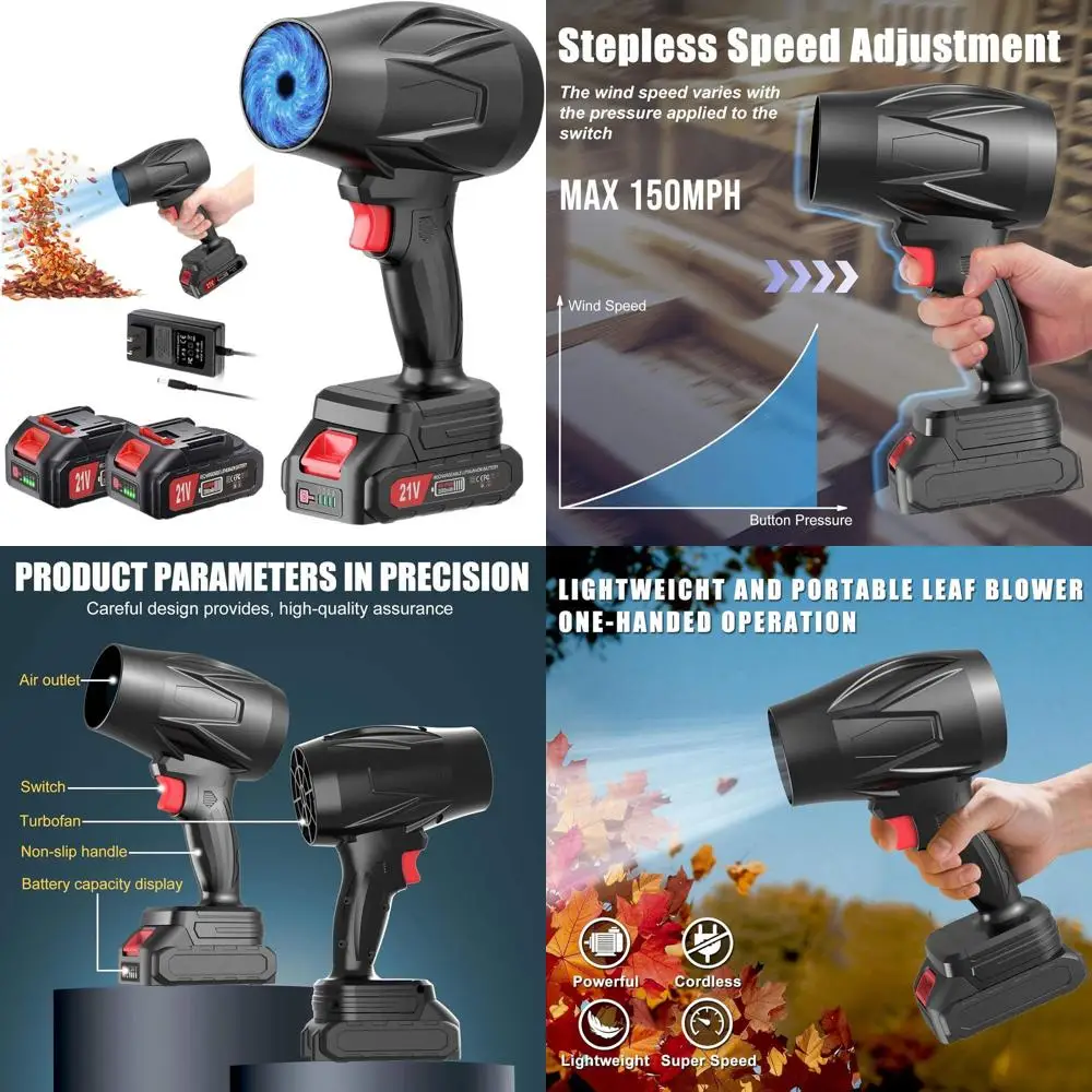 

Lightweight 450000RPM Cordless Leaf Blower with 2 Batteries and Charger, Adjustable Speed for Lawn, Garage, and Car Cleaning