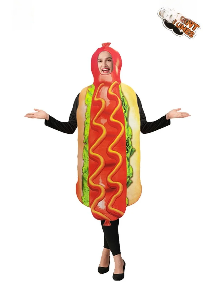 

Adult loween Funny Hot Dog Onesie Cosplay Costume Stage Performance Suitabili KTV Costume PU Material Fall Season
