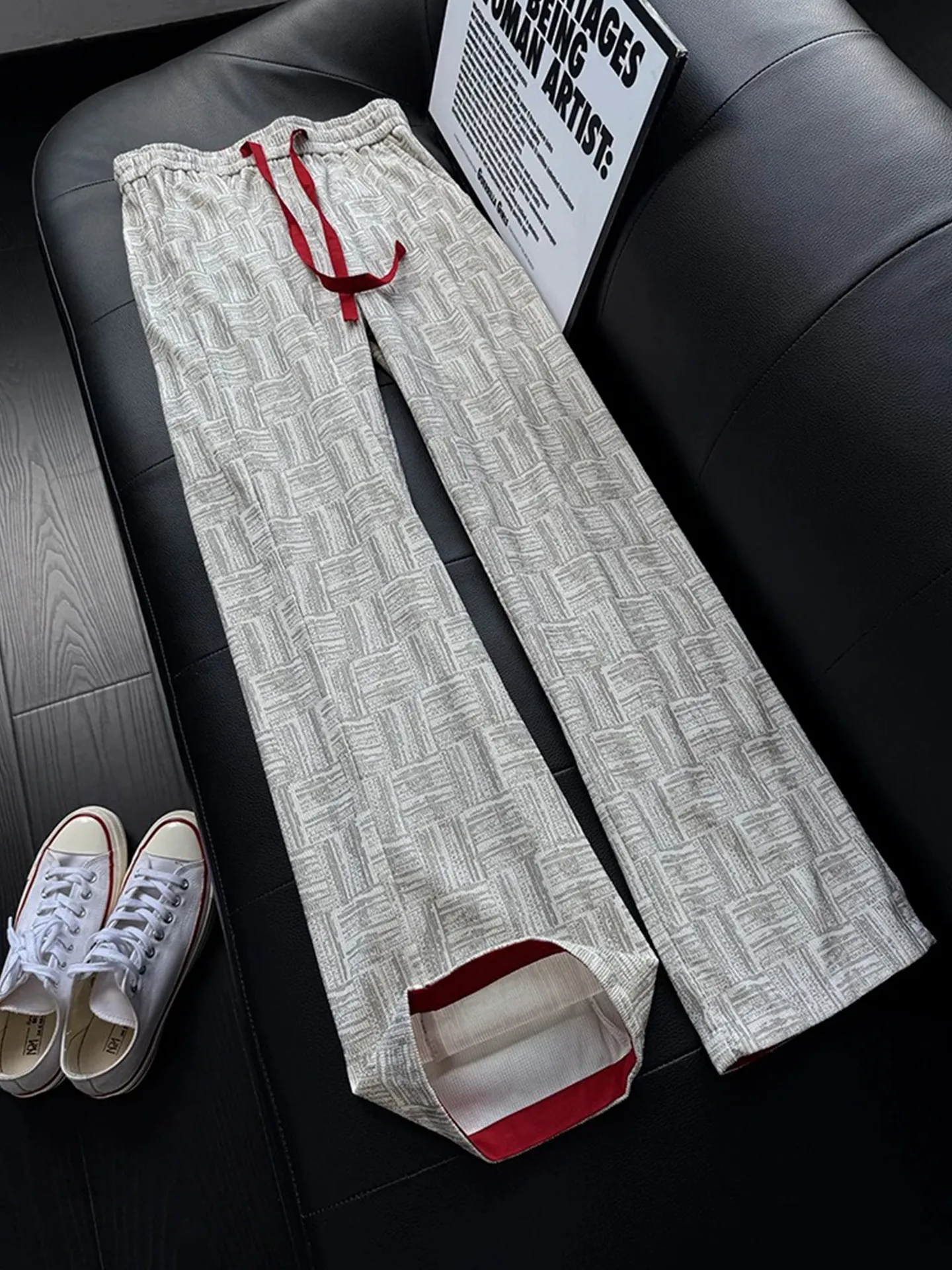 American Style Tie Dye Contrast Color Grid Loose Breathable Summer Thin Straight Leg Casual Pants Clean Fit Sports Trousers