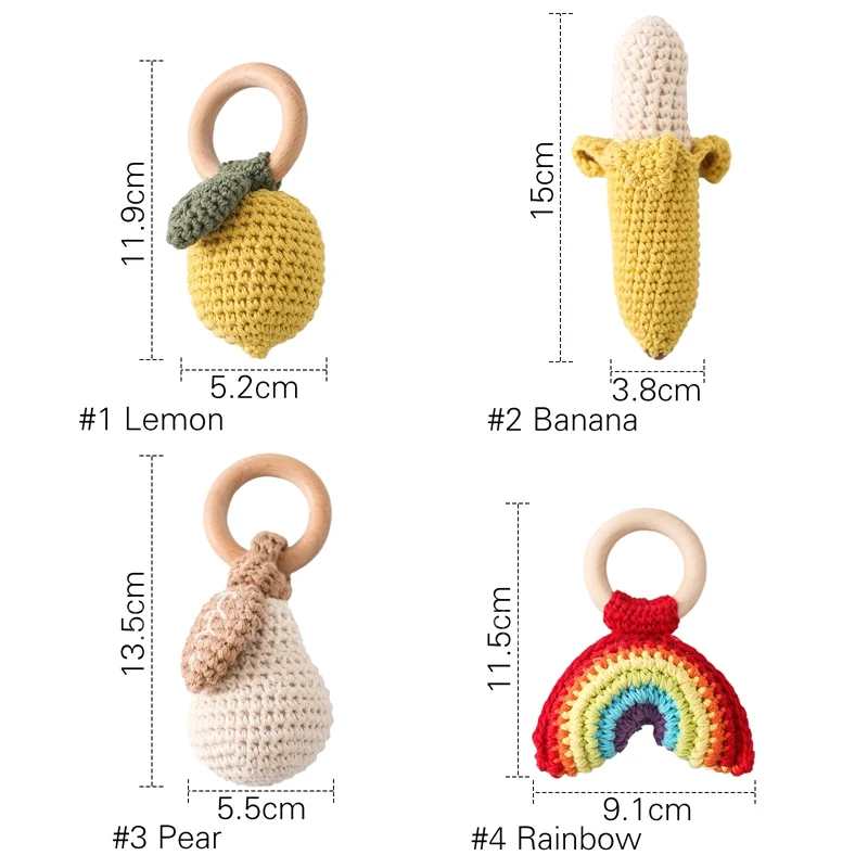 Para chocalho de limão mordida força exercício conforto brinquedo das crianças crochê frutas chocalho música brinquedo mordedor brinquedo recém-nascido chocalho presente
