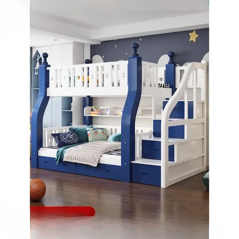 Double bunk beds, bunk beds, small-sized beds, all-solid wood combined dislocation mother bed for children.