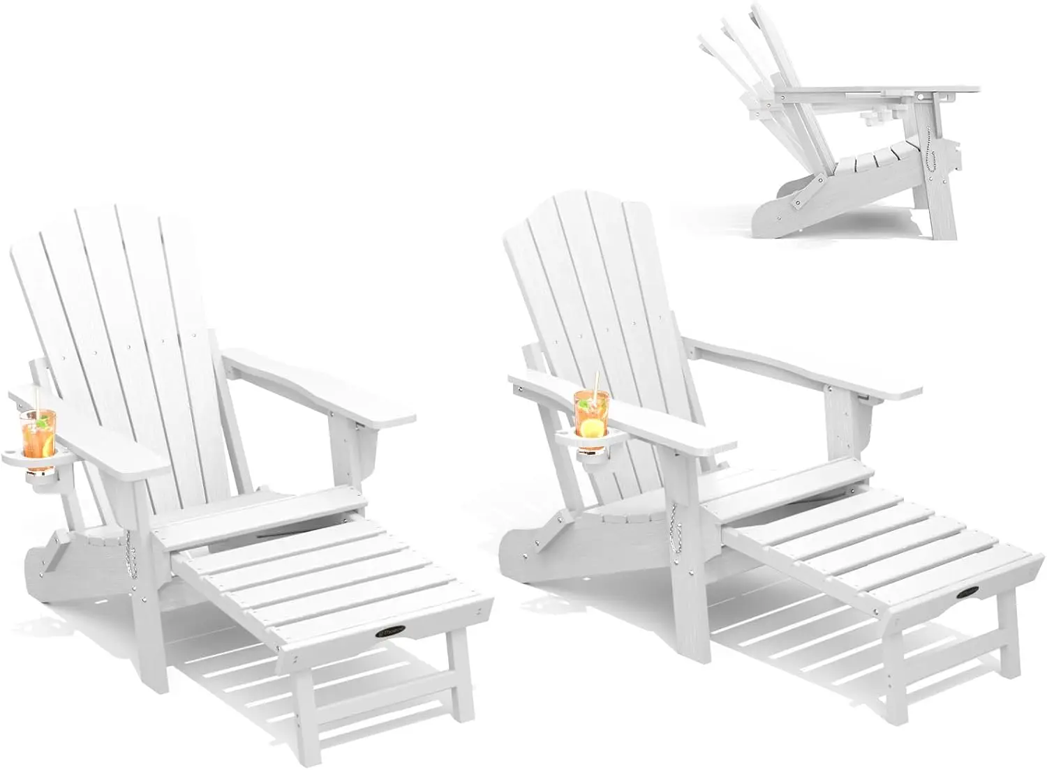 

Регулируемые кресла Адирондак с выдвижной подставкой для ног, комплект из 2 шт., складные кресла Адирондак из HDEP с подставкой для ног и подстаканником, All We