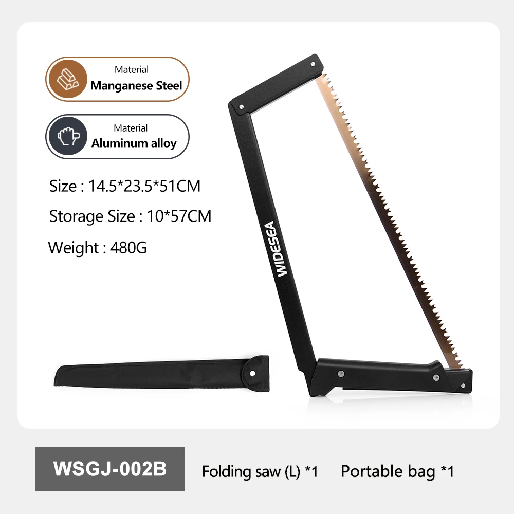 Widesea Klappbare Handsäge – Mangan-Stahlklinge, Rahmen aus Aluminiumlegierung, tragbare Campingsäge zum Baumschneiden, Holzschneiden im Freien