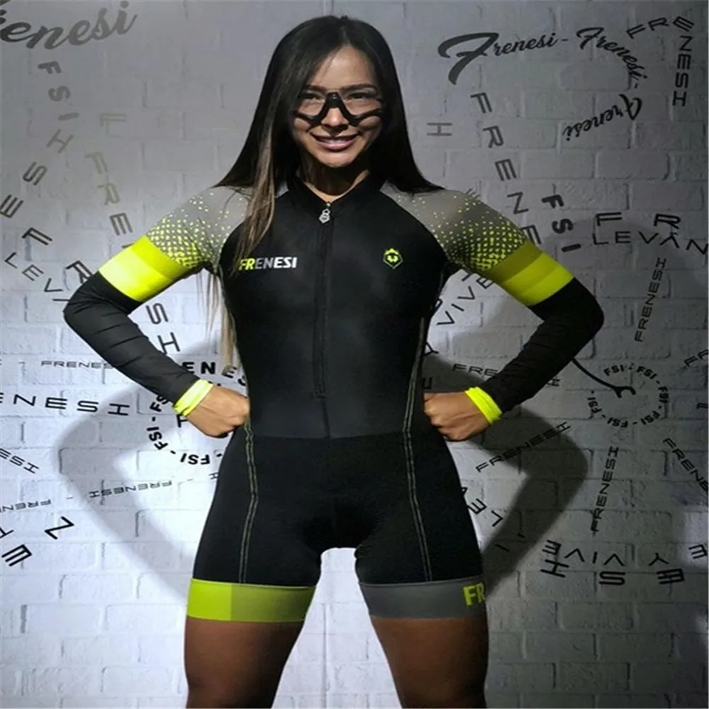 

Frenesi Cycling Jumpsuit Women Triathlon Skinsuit Macaquinho Long Sleeve Set Team Clothing Dress MTB Bike Bodysuit Trisuit