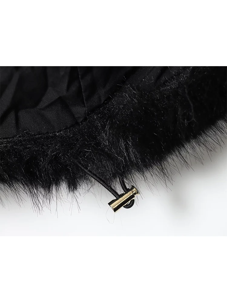 TFMLN معاطف شتوية عصرية بقلنسوة من الفرو الصناعي للنساء معطف فروي كبير الحجم دافئ للنساء أنيق أنيق قصير وسميك #5