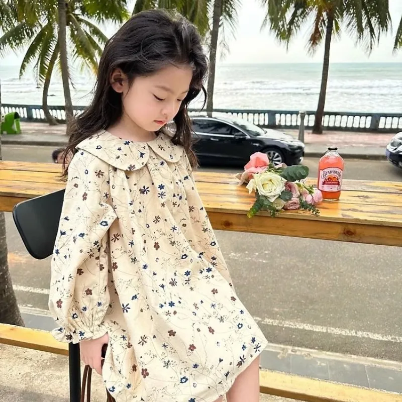 Girls' autumn dress new Korean version children's doll collar floral princess dress baby long sleeved dress