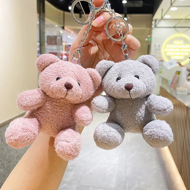 Cute Bear Plush Doll Toy Pendant Keychain Key Chain Plush Pendant Sitting Bear Plush Doll Decorations Car Bag Keyring Kids Toys