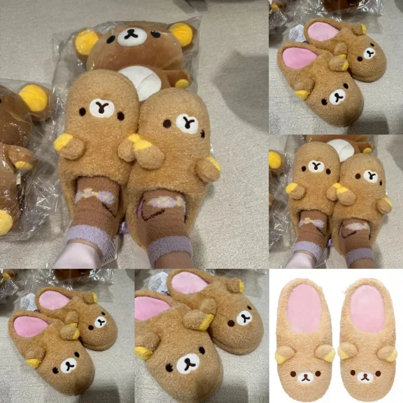 

Rilakkuma Y2K Slippers Cartoon Anime Japan Kawaii All Inclusive PE Frosth Plush Indoor Home Flat Anti Slip Couple Slippers New