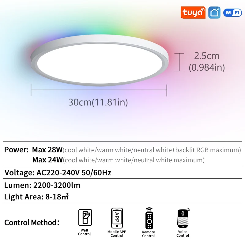 TUYA Plafondlamp RGB Vloeiend Licht 36-28W 220V Dimbaar Met APP Alexa Voice Afstandsbediening Smart WiFi Plafondlamp Voor Thuis