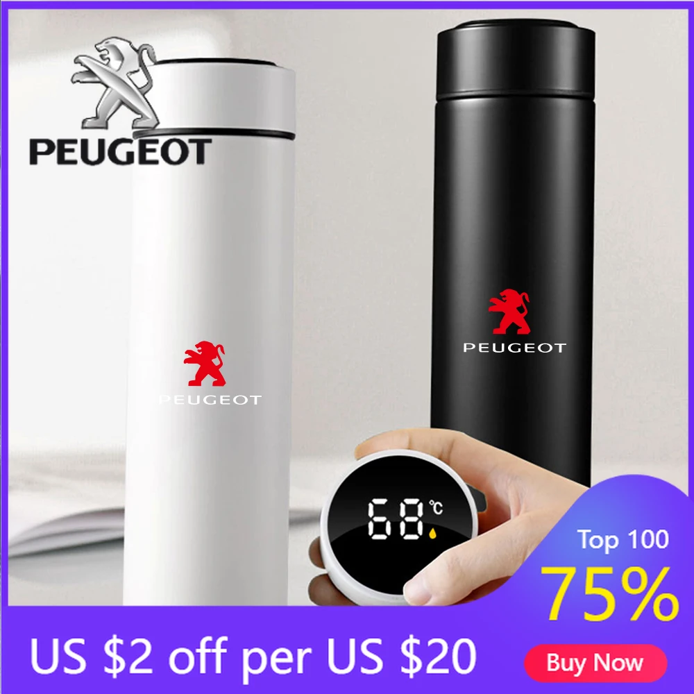 

2026 Hot Car Sticker Car Stainless Steel Smart Thermos Mug Thermos LED Display Temperature For Peugeot 207 3008 206 208 308 307