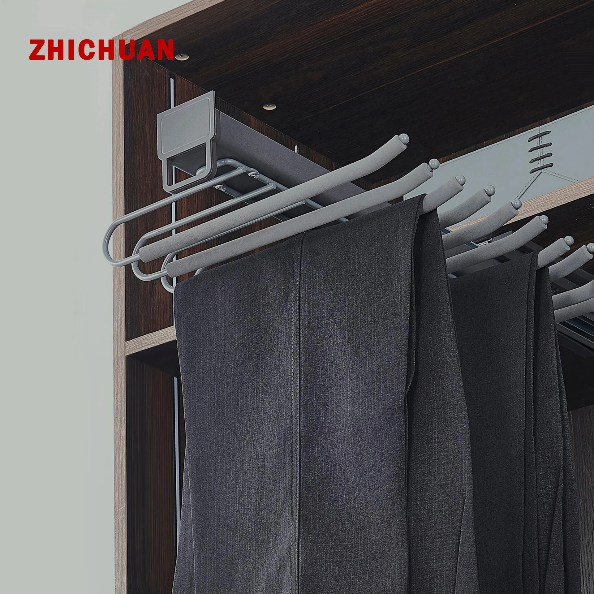 

Modern side-mounted aluminum alloy wardrobe soft-closing pull-out non-slip pants rack rubber shock-absorbing pants rack