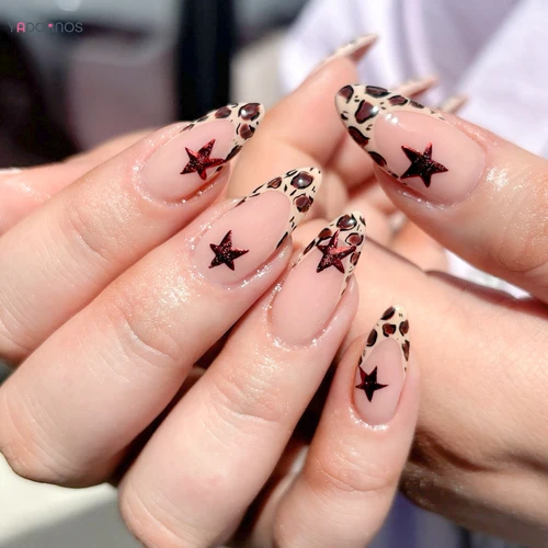 Imagen 1 del producto Uñas postizas de almendra picantes para niñas, dijes para manicura, diseños de estrellas, estilo francés, prensa en uñas Y2K, cobertura completa para uñas postizas