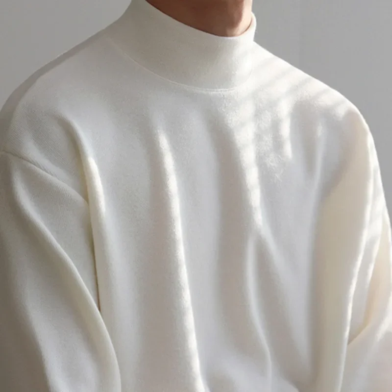 Autumn Winter New Fashion Men's Solid Color Casual Trendy Half High Collar Long Sleeve Loose