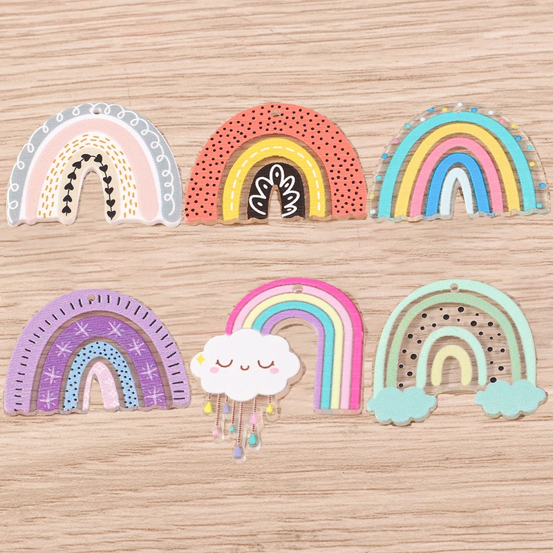 10pcs Lovely Resin Rainbow Charms for Jewelry Making Women Fashion Drop Earrings Pendants Necklaces Handmade Keychain Craft Gift