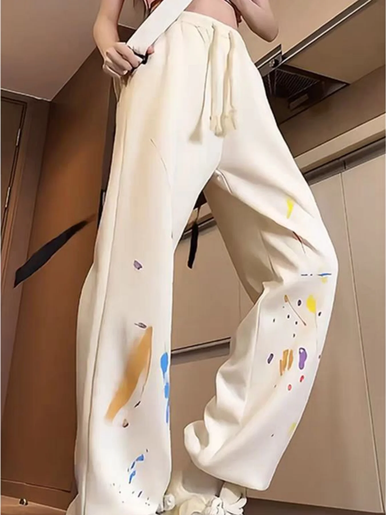 High Street Retro Splatter Graffiti Sarouel pour Femmes, Printemps et Automne Style Coréen Nouvel Étudiant Décontracté Polyvalent Sport Jogger Pantalon À La Mode
