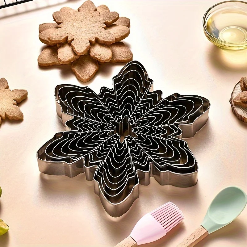 PLYS-Christmas Snowflake Shake Cookie Mold Set Christmas Tree Frosting Cutter Stainless Steel