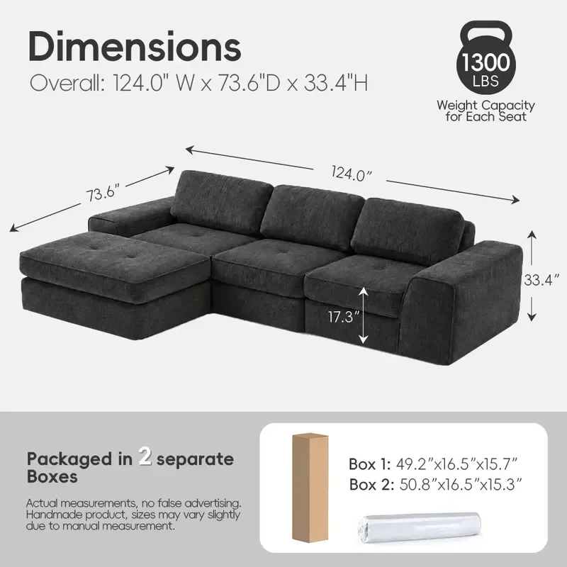 Modular L Shaped Sofa Cover for Cloud Sofa Luxury Vacuum Compressed Replacement Slipcover Compatible with Sectional Couch