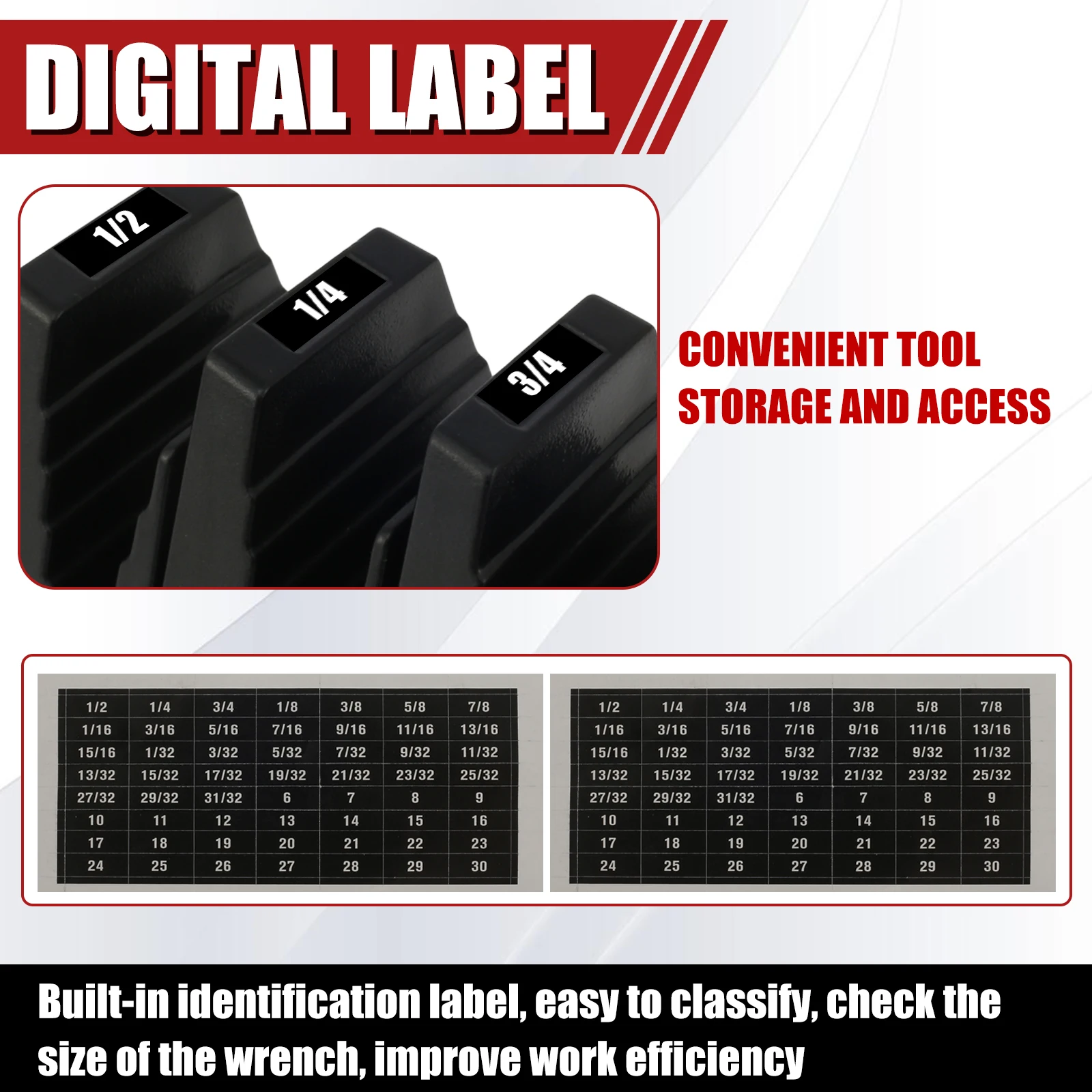 40Pcs Modular Wrench Organizer ABS Versatile Wrench Holder with Labels Space Saving Wrench Storage Rack Tool Accessories